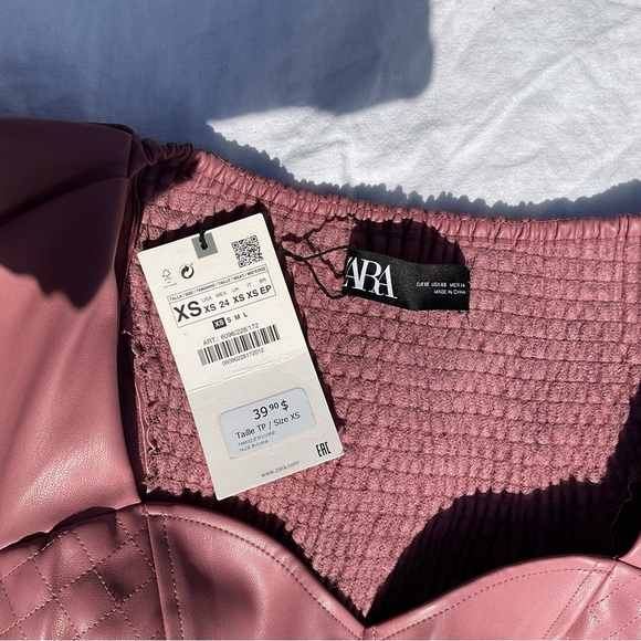 NWT Zara Faux Leather Crop Top dusty pink Size XS Puffy Sleeves chic fall vibes - Picture 4 of 9
